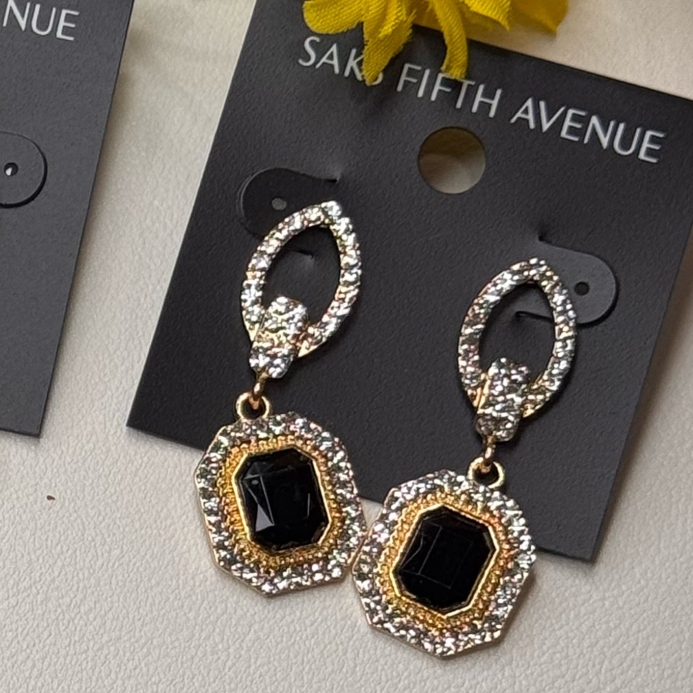 Saks Fifth Avenue Black Crystal Drop Earrings With Gold Accents 175 Inch 25$